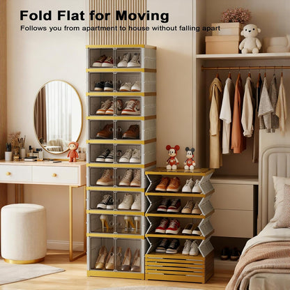 SYNCVIBE Shoe Rack Organizer for Closet Entryway Foldable Sneaker Storage Shoe, Collapsible Shoe Cabinet, Stackable Shoe Storage Cabinet with Lids for Living Room (6 Tiers 24 Pairs)