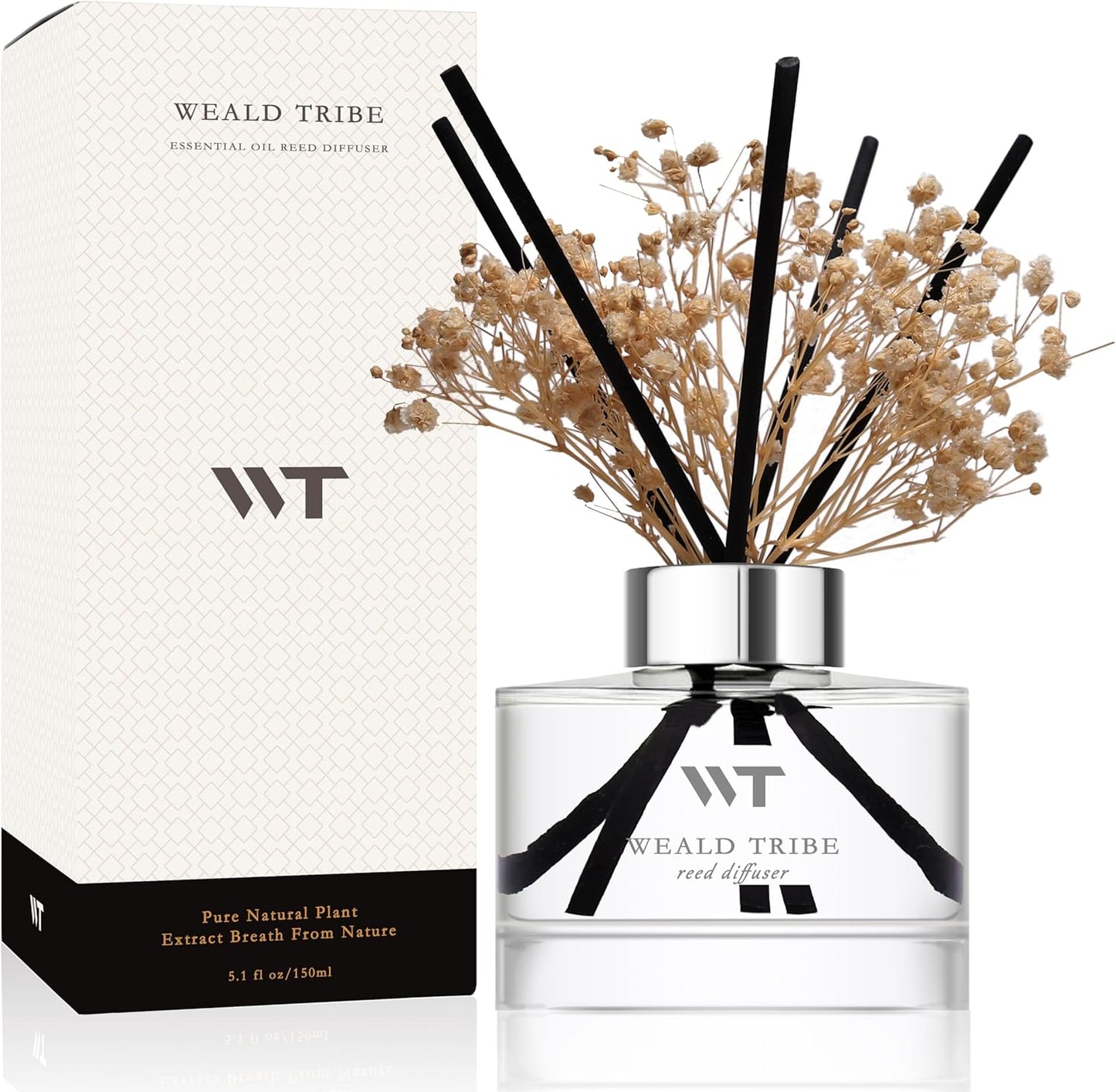 Flower Reed Diffuser Set Wild Eucalyptus Mint Scent for Bathroom Accessories Shelf Decor & Air Fresheners, Sticks Defusers with 5.1 fl oz Essential Oils & Leaves, House Bedroom Office Decor & Gifts