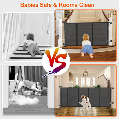71 inch Retractable Baby Gates, EZIGO Extra Wide Baby Gate for Large Opening Extra Long Mesh Gate for Kids or Pet Dog Gate Child Safety Gate for Stairs Hallways Doorway Indoor Outdoor, Gray