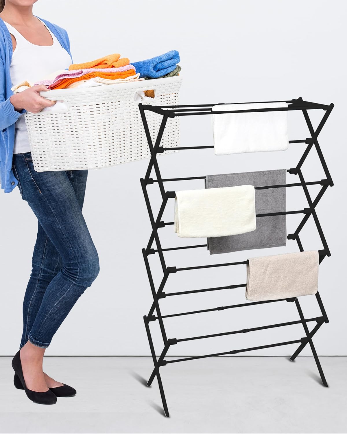 ZOES HOMEWARE 4-Tier Clothes Drying Rack, 4ft High Foldable Drying Rack Clothing for Indoor & Outdoor, Portable Collapsible Laundry Dryer for Laundry Room and Apartment, White 29" L x 49" H x 11.5" W