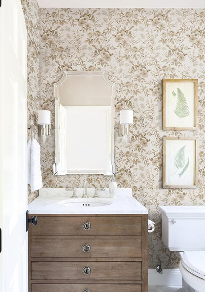 Erfoni 16.9" x118" Boho Floral Peel and Stick Wallpaper Beige Flower and Leaf Contact Paper Self Adhsive Removable Wallpaper Boho Botanical Wall Paper for Bedroom Cabinets Decor Vinyl Roll Waterproof