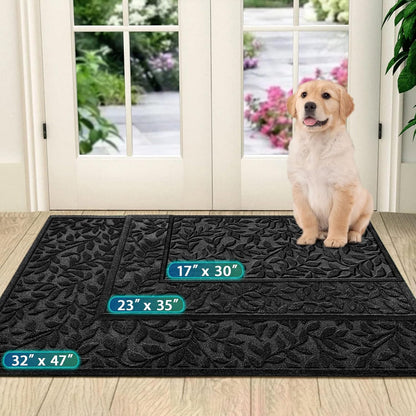 Bulijojo Sturdy Front Entrance Doormats,Durable Heavy Duty Welcome Mat,Thick Absorbent Natural Rubber Non Slip Mat,Easy Clean Entryway Mat 17x30 Inch Leaves Green