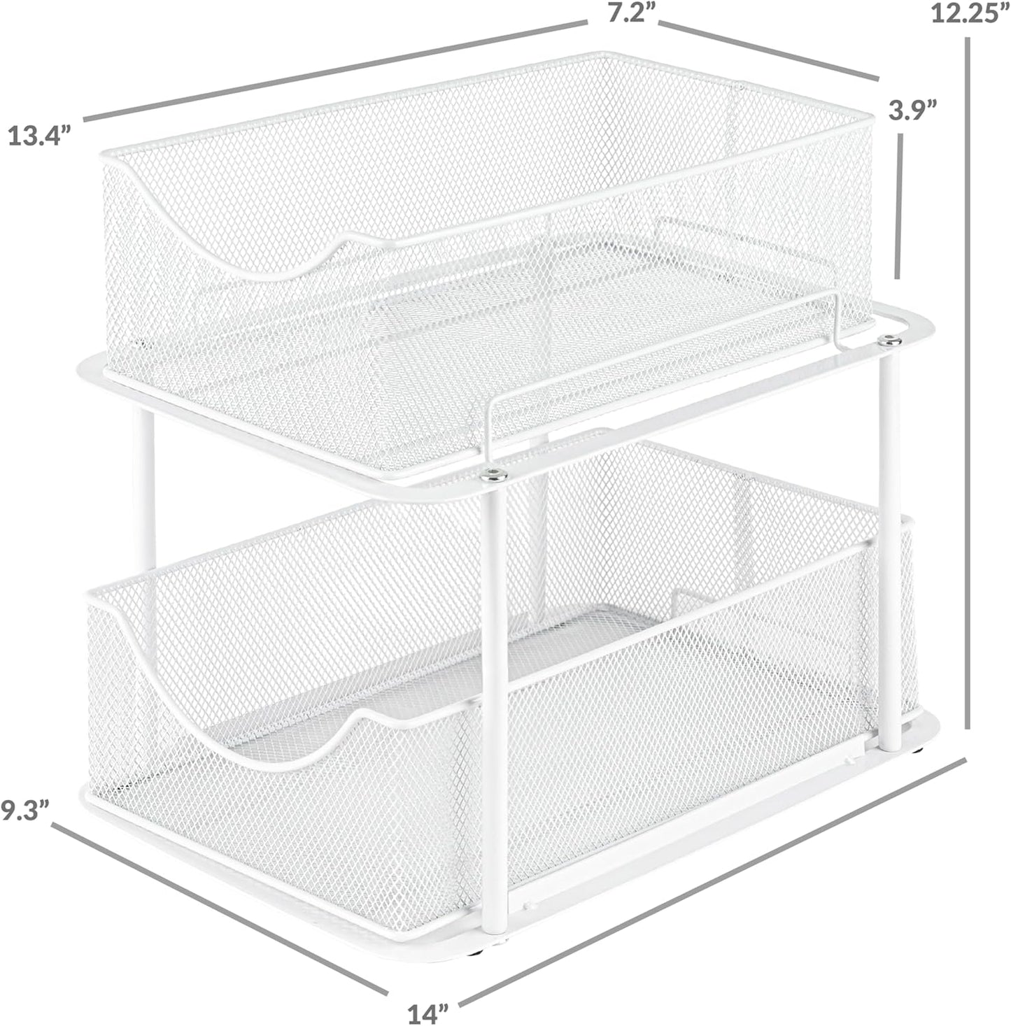 Sorbus 2 Tier Metal Under Sink Organizer for Bathroom, Kitchen, Strong Steel Mesh Sliding Drawers for Under Sink, Under Cabinet, Closet, Kitchen, Pantry, Bathroom Organizers and Storage (Black)