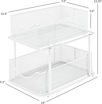 Sorbus 2 Tier Metal Under Sink Organizer for Bathroom, Kitchen, Strong Steel Mesh Sliding Drawers for Under Sink, Under Cabinet, Closet, Kitchen, Pantry, Bathroom Organizers and Storage (Black)