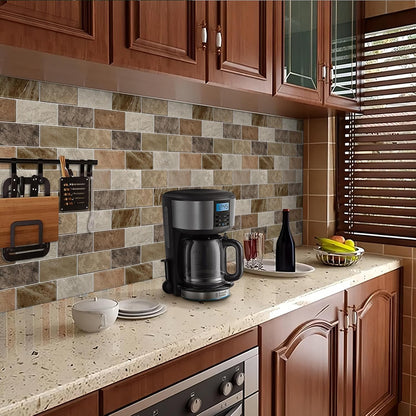 10 Sheets Peel and Stick Backsplash for Kitchen 12"X12" Renter Friendly Backsplash Back Splash Adhesive Subway Wall Tile Flat Vinyl Sticker for Bathroom Brown Marble (Not 3D Tile)