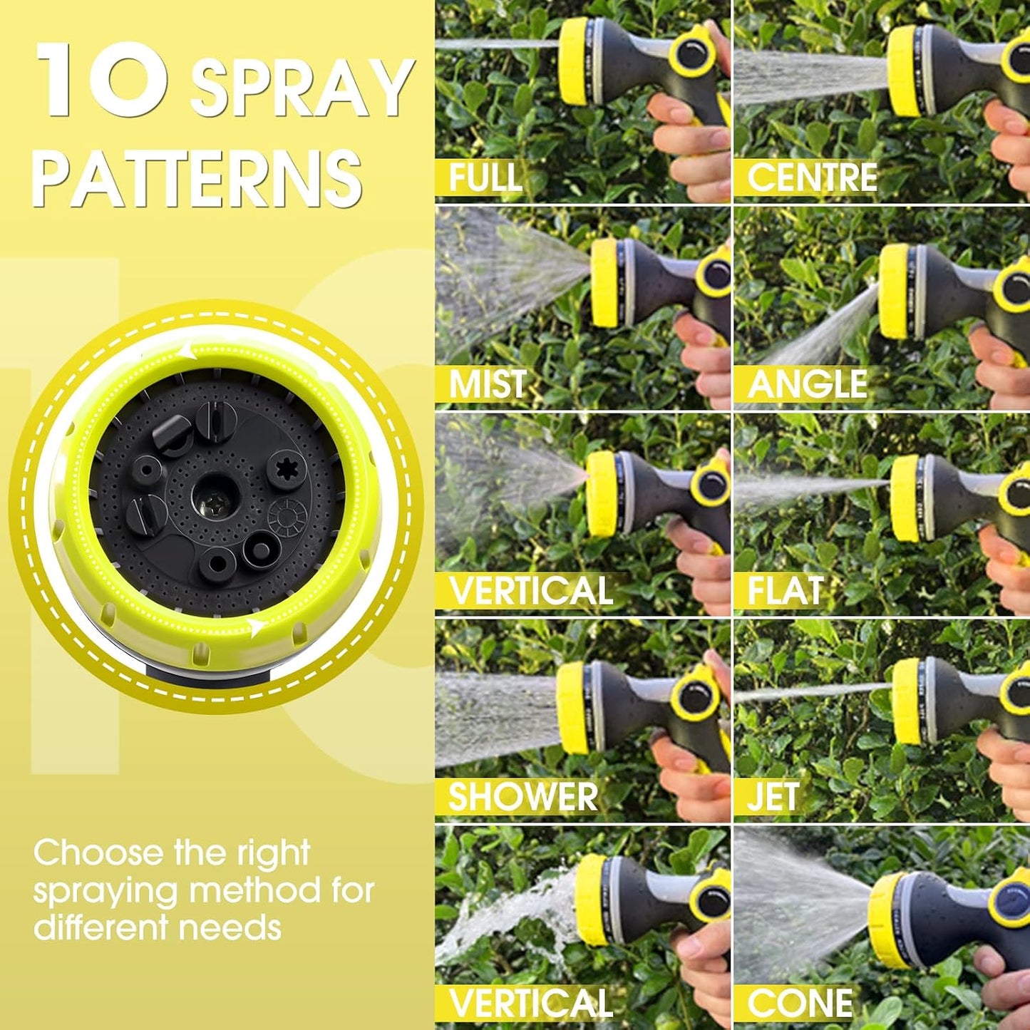 Garden Hose Nozzle,Hose Spray Nozzle with Adjustable 10 Watering Patterns,Slip Resistant High Pressure Water Hose Nozzle Sprayer for Plants & Lawns Watering,Car Washing and Pet Showering