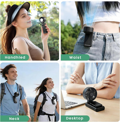 4-IN-1 Clip-On Portable Fan Rechargeable Handheld Mini Fan with lce Cooler,5 Gear High Speed 360° Rotatable Small Fans, for Outdoor, Travel, Beach, and Office (Green)