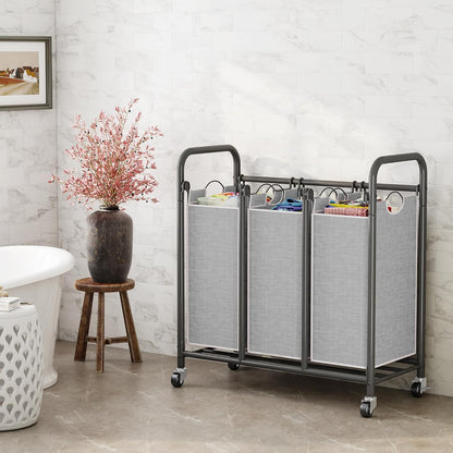 Whitmor Laundry Sorter, 92L Laundry Hamper with Shelf & 2 Removable Bags, 2 x 12.1 Gallons (46L), 28.8 x 13 x 28.4 Inches, Dirty Clothes Hamper Organizer for Laundry Room, Bathroom, Dorm, Black