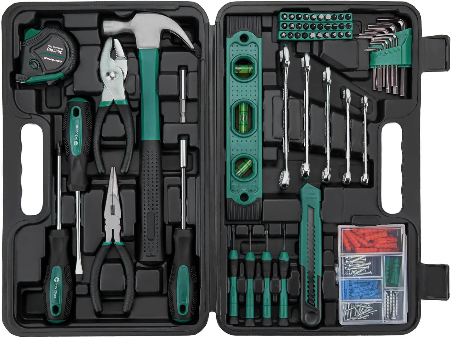 CARTMAN 152-Piece Household Tool Set, Blue Hand Kit With Storage Case Box | Complete tool assortment for home repairs, office fixes, dorm needs, furniture setup, crafting, and everyday household fixes.