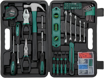 CARTMAN 152-Piece Household Tool Set, Blue Hand Kit With Storage Case Box | Complete tool assortment for home repairs, office fixes, dorm needs, furniture setup, crafting, and everyday household fixes.