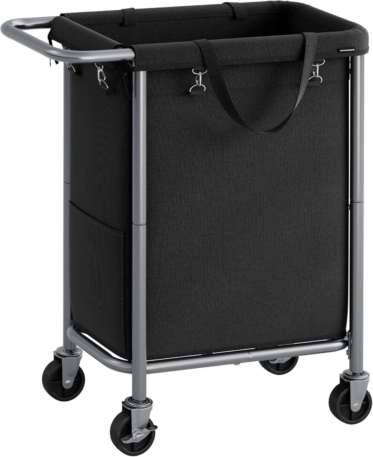 SONGMICS Laundry Basket with Wheels, 3-Section Rolling Laundry Hamper, 52.8 Gallons (200 L), Removable Liner, Steel Frame with Handle, 35.8 x 15.4 x 31.9 Inches, Cream White URLS005W01