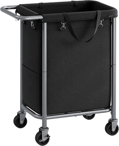 SONGMICS Laundry Basket with Wheels, 3-Section Rolling Laundry Hamper, 52.8 Gallons (200 L), Removable Liner, Steel Frame with Handle, 35.8 x 15.4 x 31.9 Inches, Cream White URLS005W01