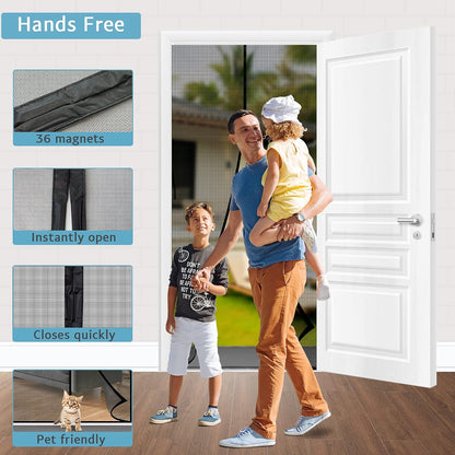 YRH Magnetic Screen Door with Stay Open Buckles - Door Curtains Heavy Duty Self-Sealing Mesh,Powerful Magnets (Fit for Door Size:36x82 Inch,Screen Itself Size:38x83 Inch, Black)