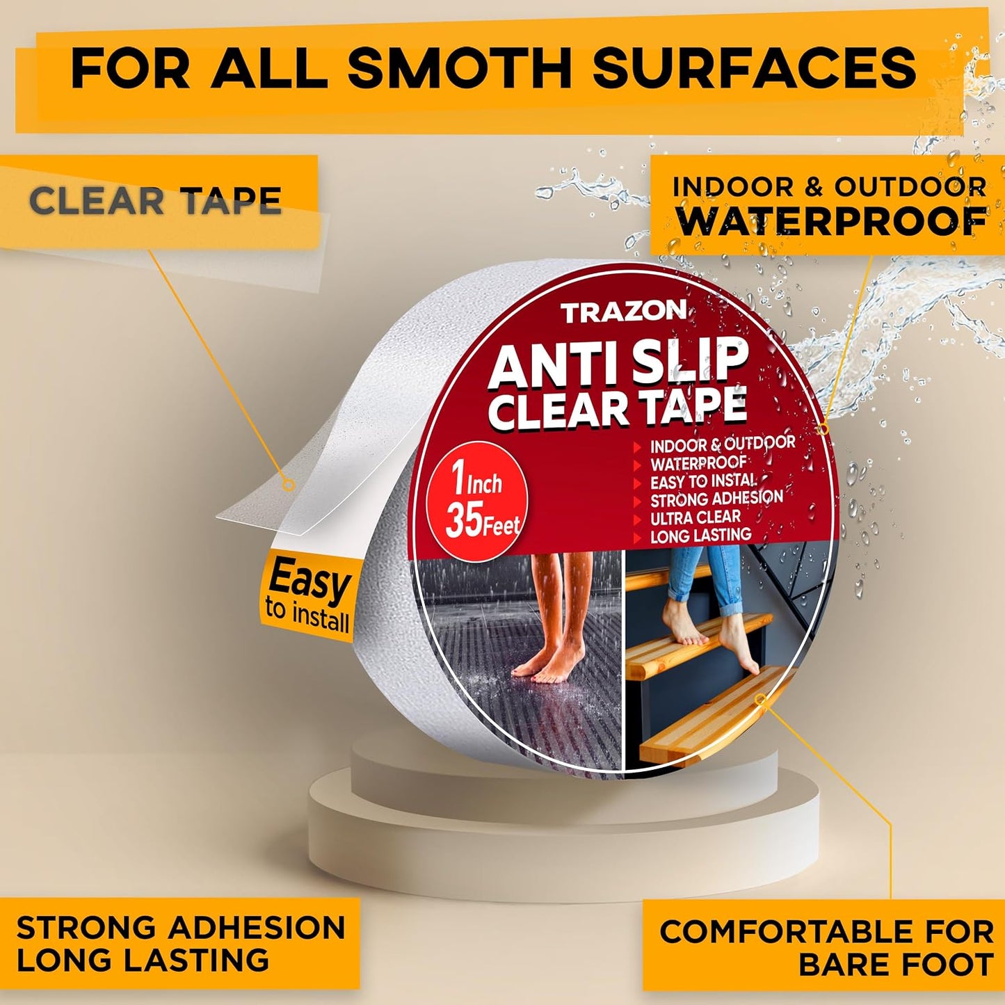 Grip Tape - Heavy Duty Anti Slip Tape for Stairs Outdoor/Indoor Waterproof 4Inch x 35Ft Safety Non Skid Roll for Stair Steps Ramp Traction Tread Staircases Grips Adhesive Non Slip Strips Walk Black