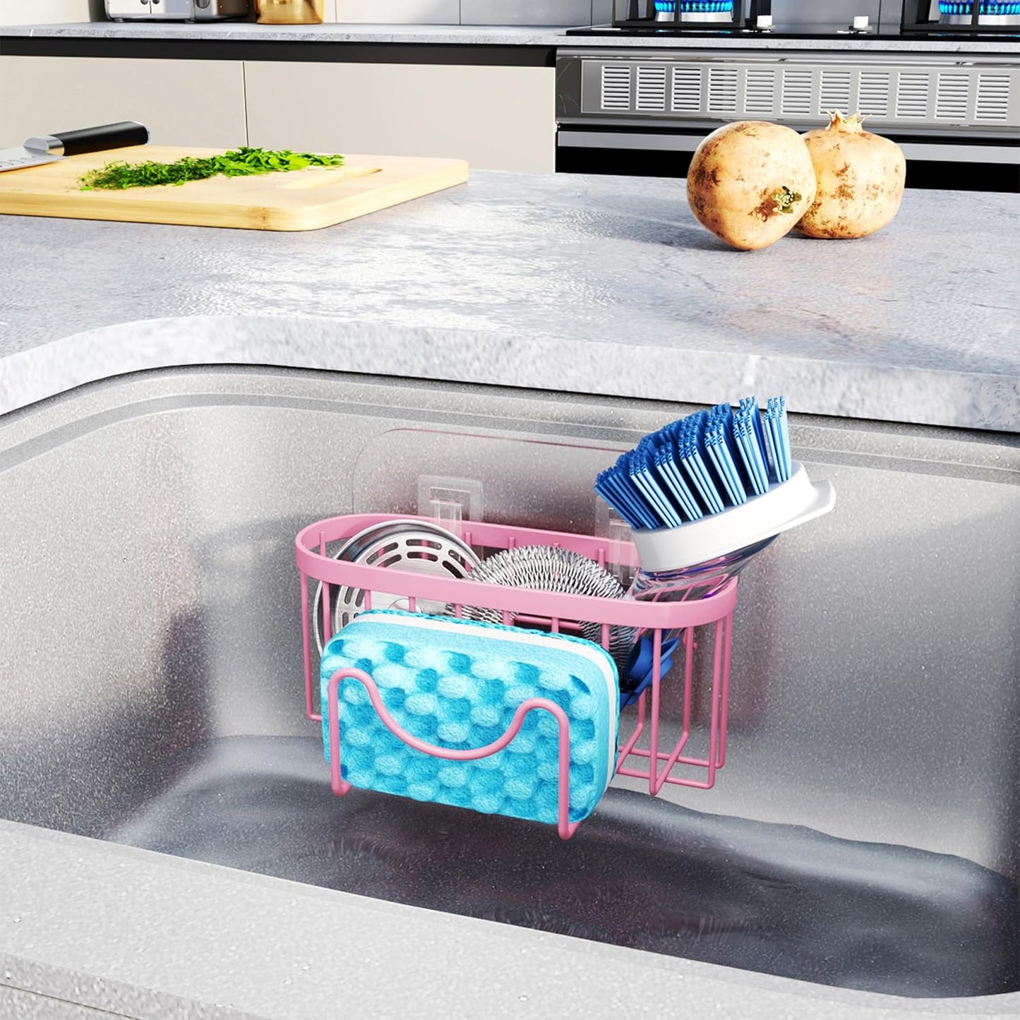 HapiRm Multifunctional Sponge Holder with Unique M-Shaped, 2 Installation Methods Kitchen Sink Caddy Organizer, Rustproof Stainless Steel Kitchen Organizers and Storage Essentials - Black