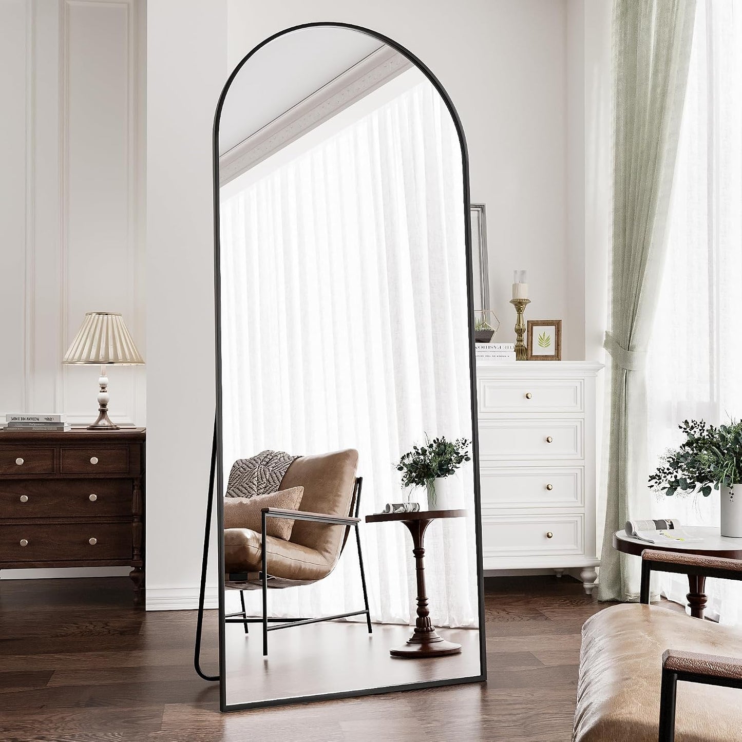 Prywot Arched Full Length Mirror, 70"x26" Free Standing Floor Mirror, Modern Full Body Mirrors with Stand, Wall Mirrors with Aluminum Alloy Frame for Bedroom,Living Room, Gold