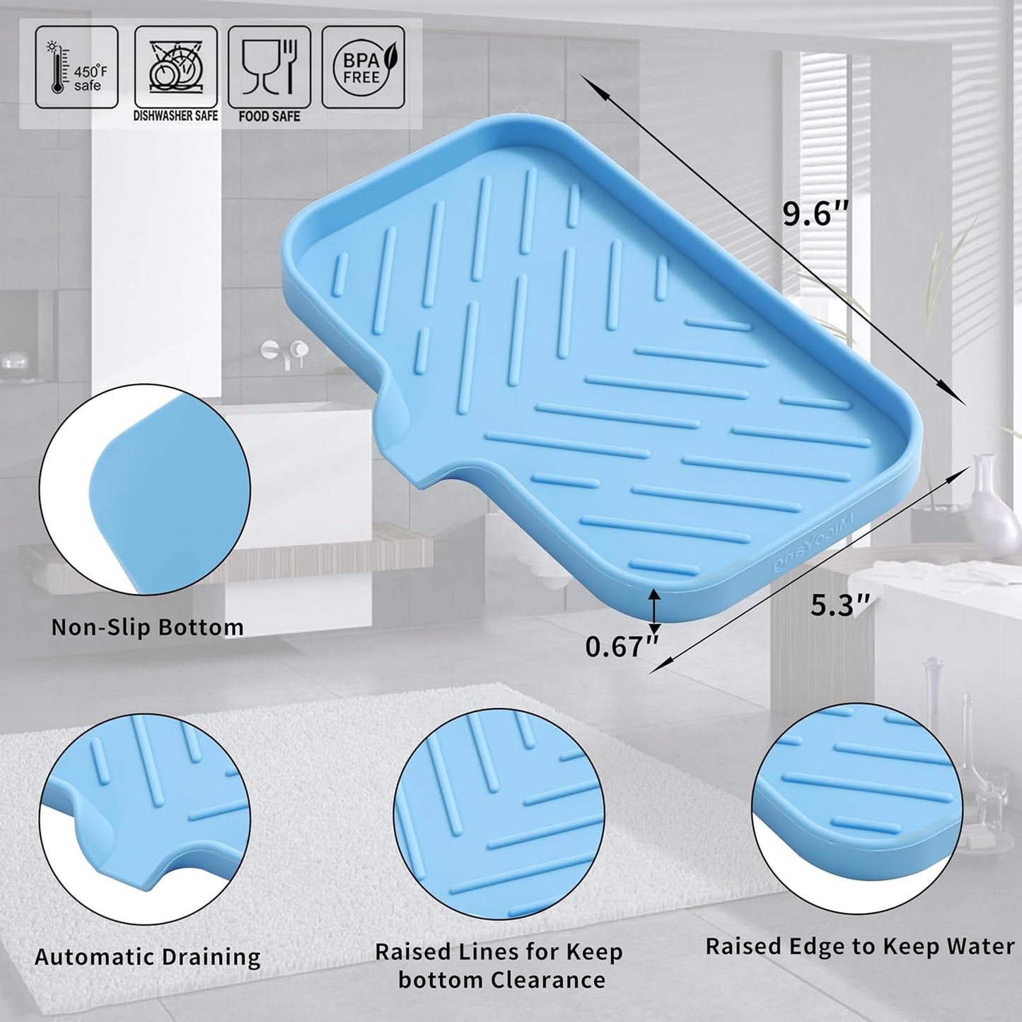 MicoYang Silicone Bathroom Soap Dishes with Drain Spout-Bathroom and Kitchen Sink Organizer,Sponge Holder,Dish Soap Tray,Perfect for Dispenser,Scrubber,Bottle,Cup on Sink or Counter-Coffee 4.9"×3.2"