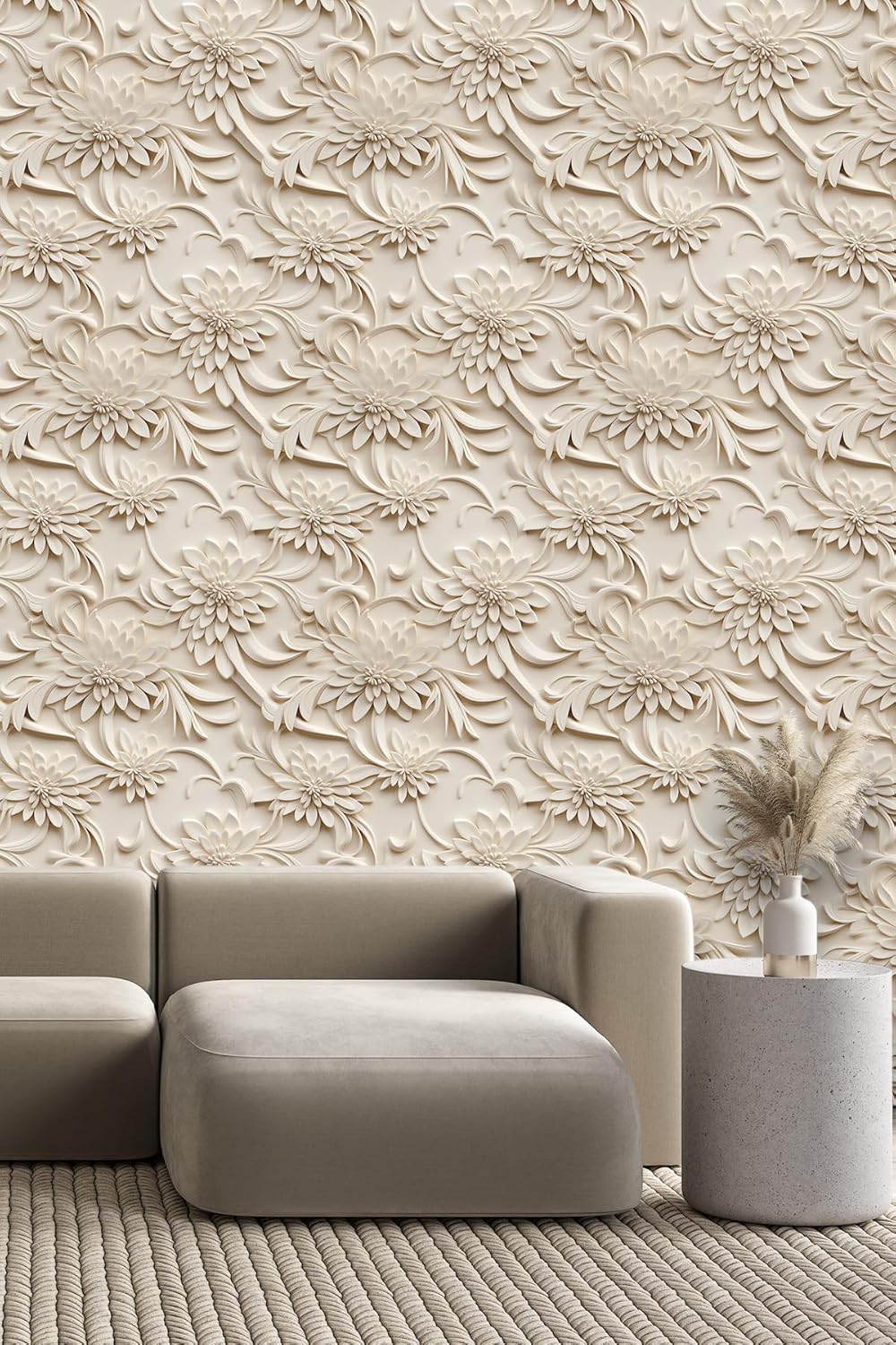 Floral Peel and Stick Wallpaper 3D Effect Interior Wall Décor Contact Paper Self Adhesive Removable Renter Friendly for Bedroom Living Cabinet Room 17.7in x 9.8ft (Not Textured Wallpaper