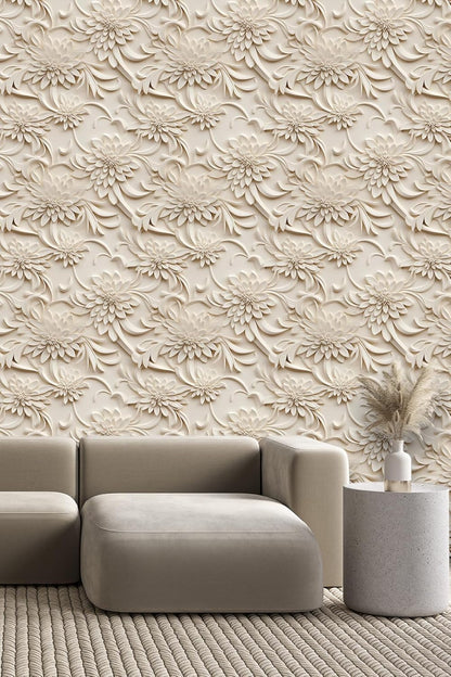 Floral Peel and Stick Wallpaper 3D Effect Interior Wall Décor Contact Paper Self Adhesive Removable Renter Friendly for Bedroom Living Cabinet Room 17.7in x 9.8ft (Not Textured Wallpaper