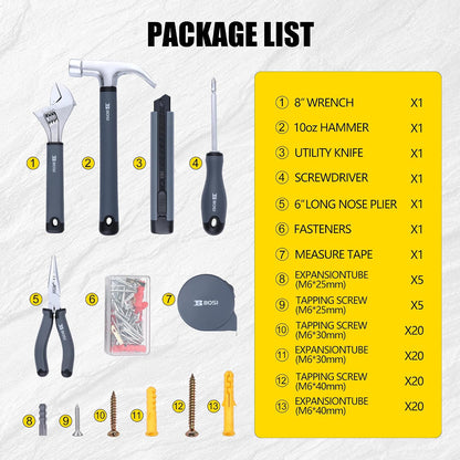 136-Piece Hand Tool Set/Home Tool Kit, DIY Set Tool Household Hand Tool with Screwdriver Wrench Hammer Tape Plier Tool Box for Everyday Home Repairs(136 Piece)