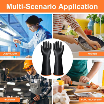 18" XL Size Latex Chemical Resistant Gloves, Reusable Heavy Duty Long Rubber Glove Dishwashing Gloves, Industrial Safety Glove for Men, Forearm Protection Waterproof Resist Strong Acid, Alkali, Oil'