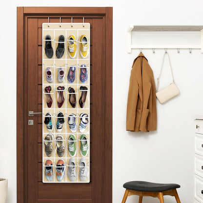 Simple Houseware 24 Pockets - Crystal Clear Over The Door Hanging Shoe Organizer, Gray (64'' x 19'')