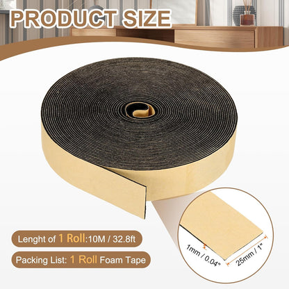 PATIKIL Foam Insulation Tape, 1-1/2" W x 1/8" t x 32.8FT Self Adhesive Weather Stripping Door Seal Strip for Door Window Air Conditioning, Black - Colors A