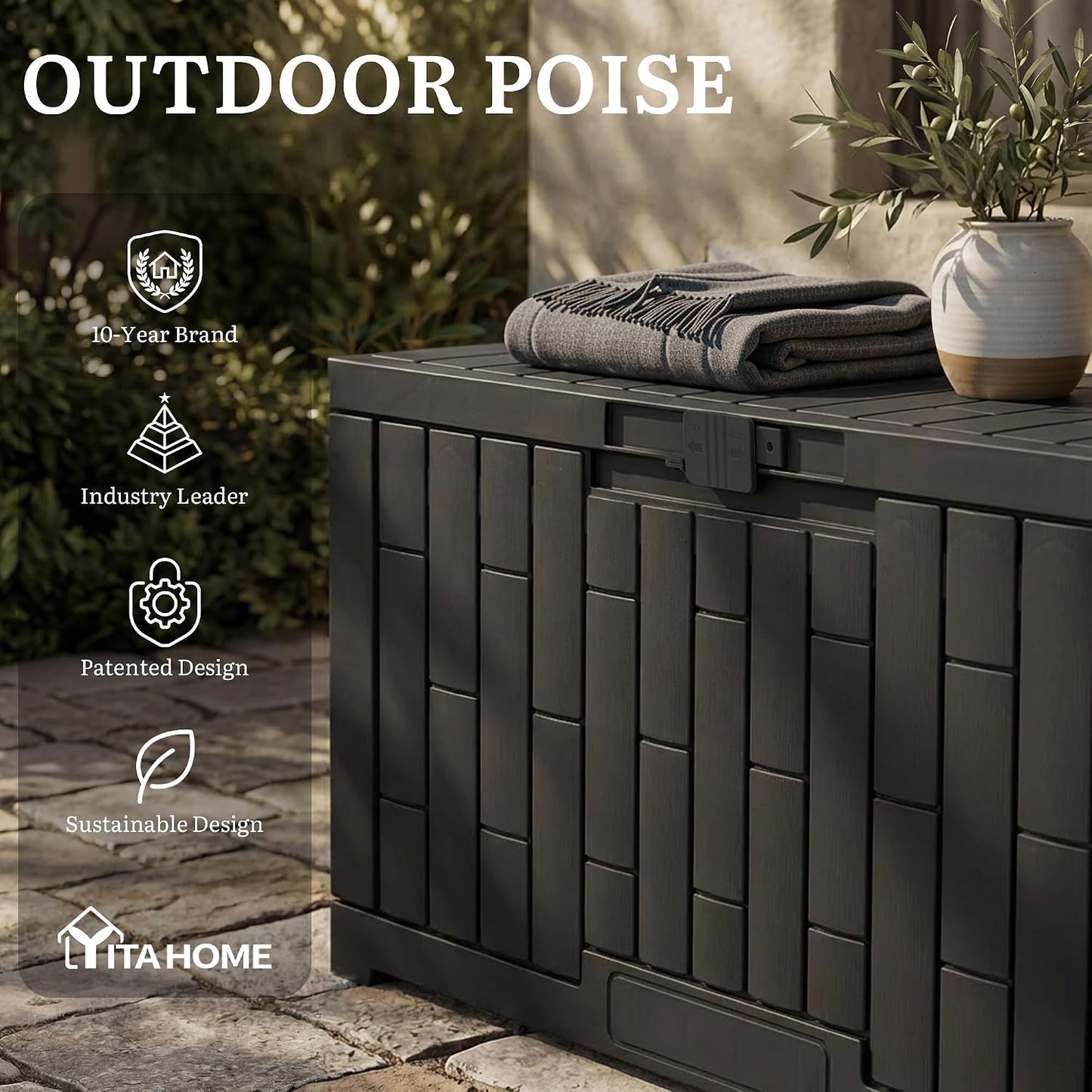 YITAHOME 100 Gallon Large Outdoor Deck Box | Waterproof Resin Storage Box, Lockable Indoor Outdoor Storage Container for Patio Furniture Cushions, Pool Accessories