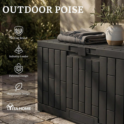 YITAHOME 100 Gallon Large Outdoor Deck Box | Waterproof Resin Storage Box, Lockable Indoor Outdoor Storage Container for Patio Furniture Cushions, Pool Accessories