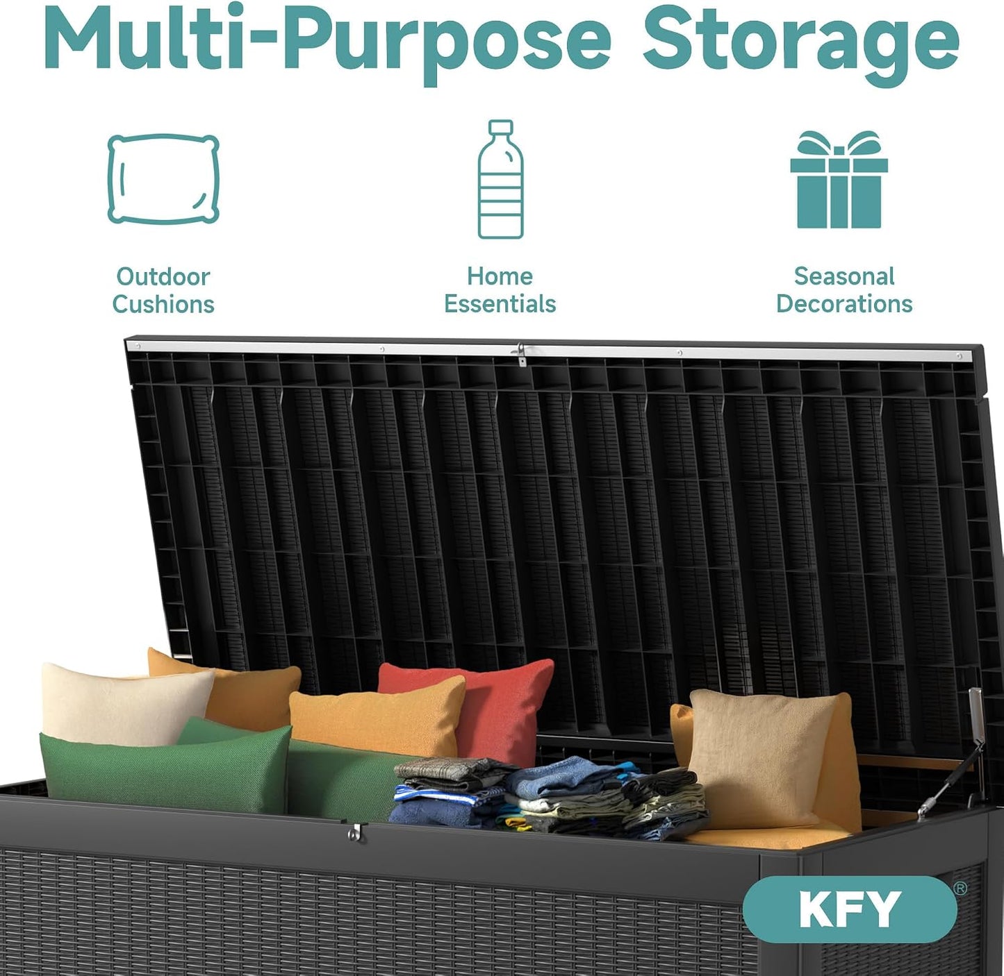 320 Gallon Waterproof Outdoor Storage Box, UV Resistant Resin Deck Box with Hydraulic Rod for Reinforced Stability, Perfect for Patio, Garden, and Pool（Black，320 Gallon）