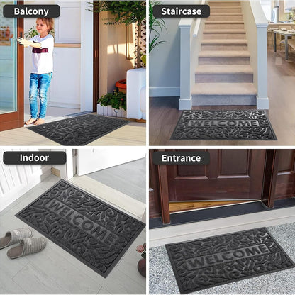 Yimobra Welcome Mat Outdoor 29.5x17, Waterproof Non-Slip Outdoor Mats for Front Door Outside Entrance, Low-Profile Entryway Mat Indoor for Garage Patio, Black