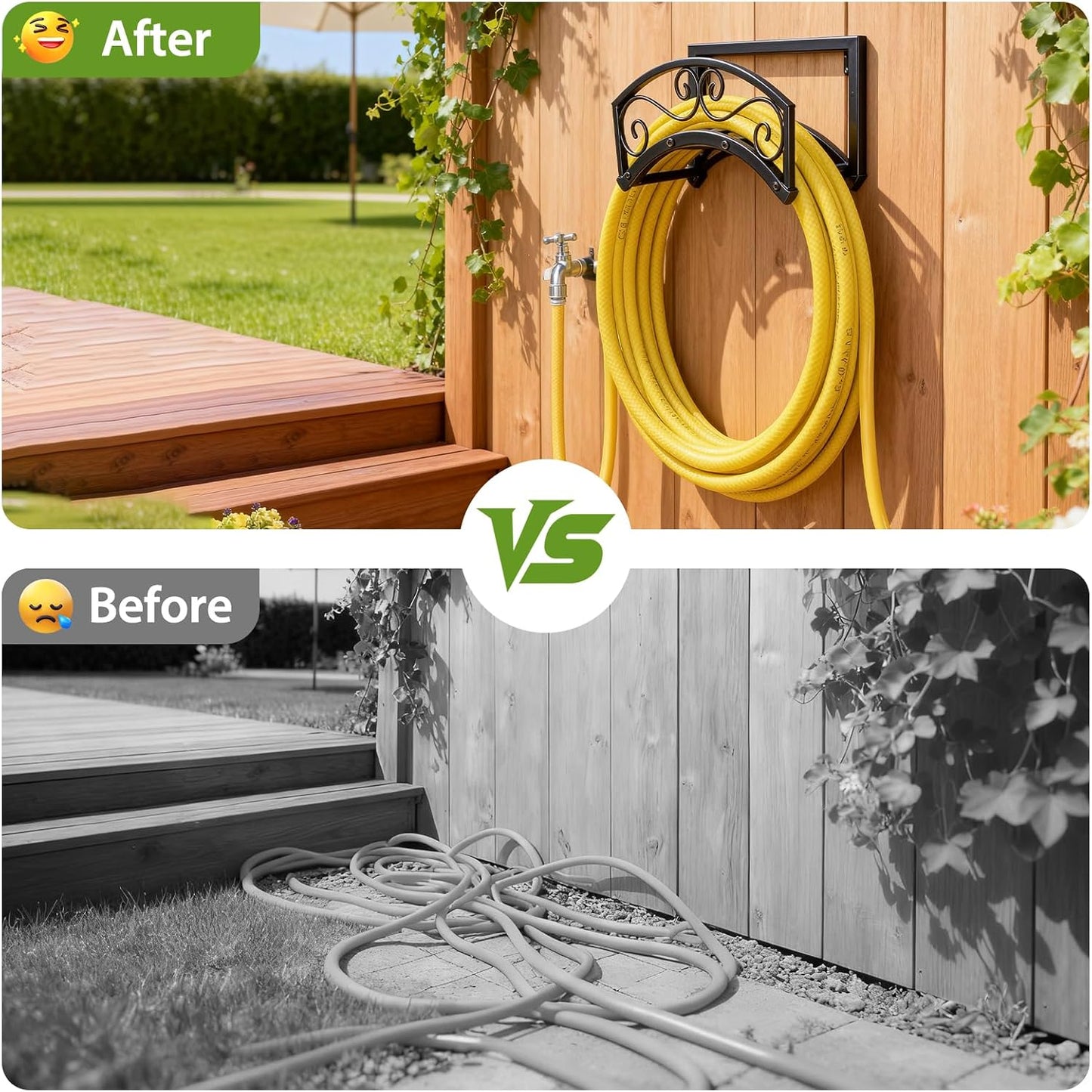 BOLITE Garden Hose Holder Wall Mount, Heavy Duty Metal Water Hose Holder with Basket for Outside, Hose Storage Holds 150FT Water Pipe for Yard, Lawn, Garden, Farm, Gifts for Women Men