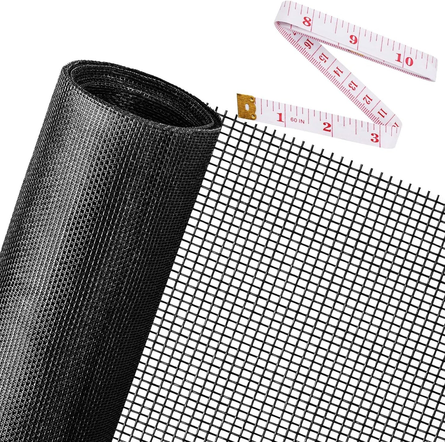 Ouskr Replacement Window Screens Kit, 48X118 Inch Durable Window Screen Mesh for Patio Porch Door Windows, DIY Adjustable Fiberglass Screen Repair Kit with Rolling Tool Hook Ruler Cutter Spline
