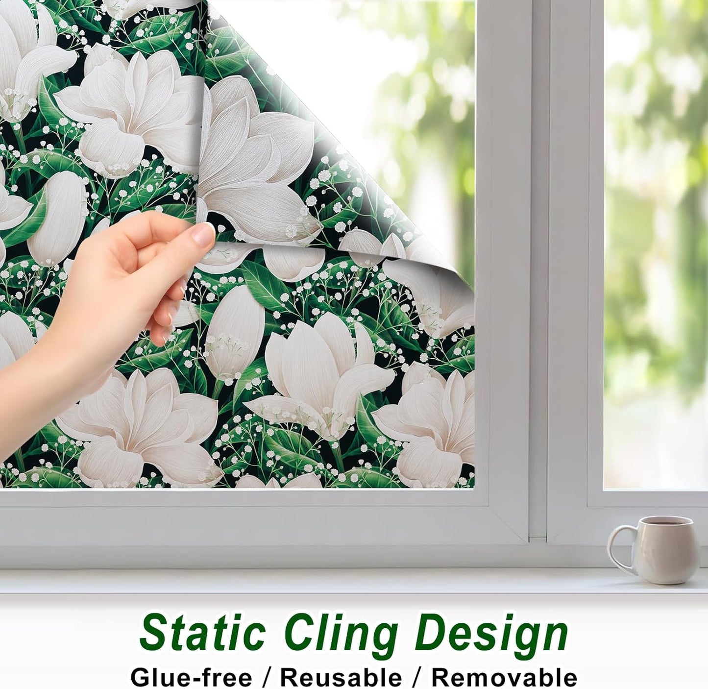 SOMWISE Frosted Glass Window Film, Heat Insulation, UV Block, Anti-Glare, One Way Privacy Tint, Static Cling for Home Bathroom Door, Renter Friendly, Day & Night Privacy
