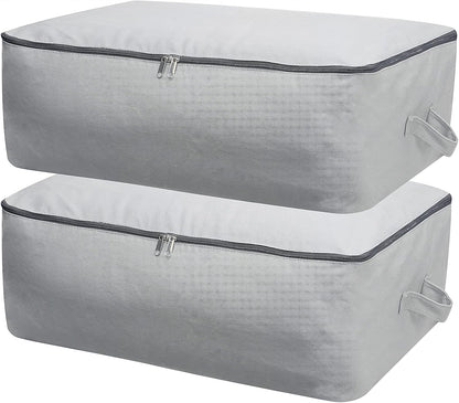 2PCS Canvas Storage Bag, 12OZ Thick Soft Breathable Closet Organizer for Beddings, Comforters, Pillows, Blankets, Clothes, 25.6×18.5×8.7inch, Beige