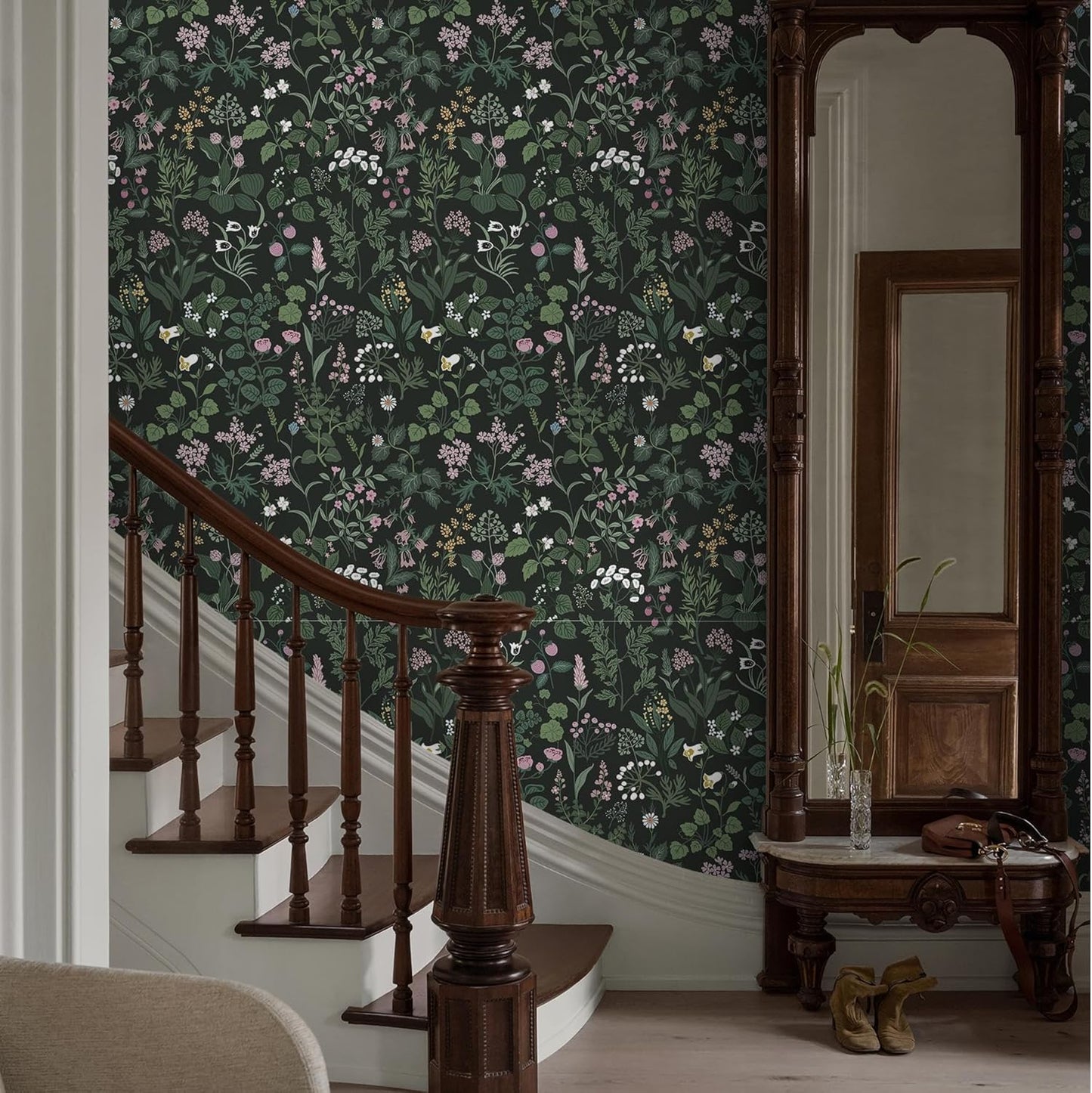 Dimoon 17.3" X 78.7" Peel and Stick Wallpaper Floral Contact Paper Boho Beige White Renter Friendly Natural Wall Paper Waterproof Removable Self Adhesive Wallpaper for Bedroom Livingroom Vinyl Roll