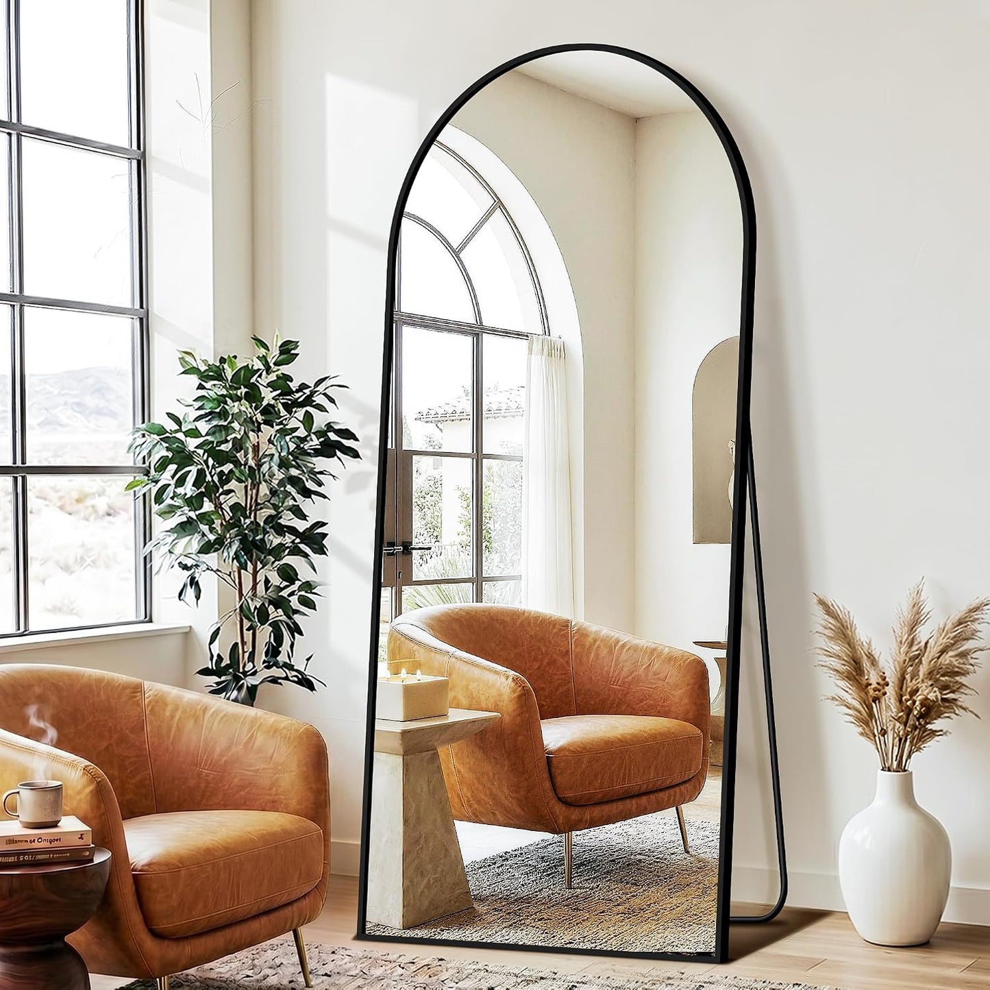 FICTOR Arched Full Length Mirror 15" x 56", Full Body Floor Mirror with Adjustable Stand, Free Standing Mirror with Aluminum Frame for Bedroom, Living Room, Cloakroom, Gold