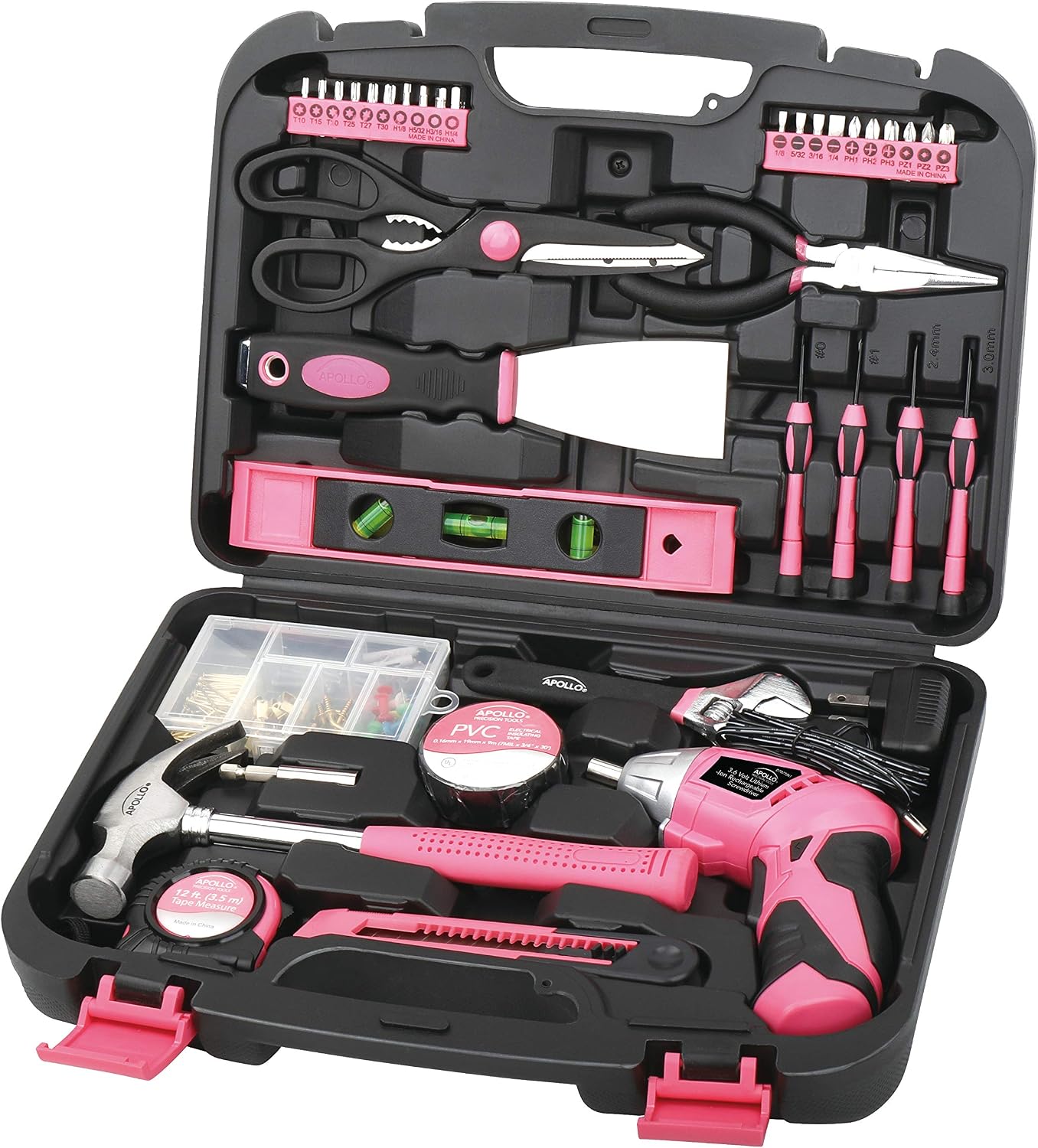 Apollo Tools Original 39 Piece General Household Tool Set in Toolbox Storage Case with Essential Hand Tools for Everyday Home Repairs, DIY and Crafts Red/Black - DT9706