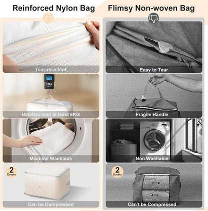 Comforter Storage Bag - Large Capacity Blanket Storage Bags 3-Layer Ultra Space Saving Self Compression Organizer, Washable Compression Bags for Storage Comforter Blanket, 2-Pack, Beige