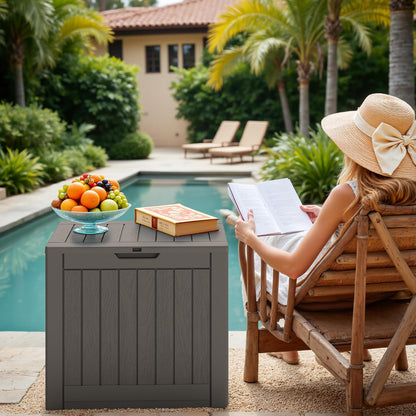 Greesum Outdoor Storage Box 31 Gallon Storage Box with Lid for Patio Furniture, Garden Tools, Pool Supplies, Waterproof and UV Resistant, Lockable, Dark Black