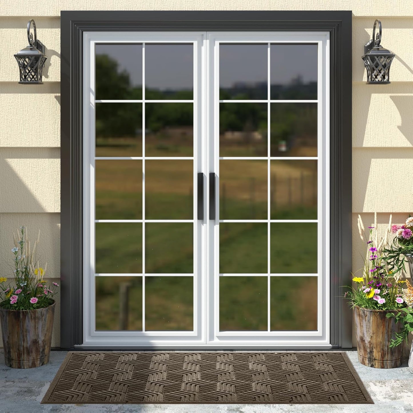 Yimobra Front Door Mat, All-Season Waterproof Outdoor Mat for Entrance with Drainage Holes, Heavy Duty Non-Slip Doormat for Garage Patio Entryway Indoor, 29.5x17, Red