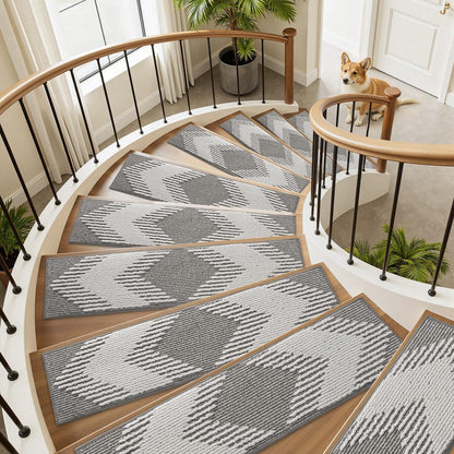 PADOOR 15PC Stair-Treads Non Slip, 3D Peel and Stick Stair Treads for Wooden Steps Indoor, Stair-Carpet Treads Washable Reusable Adhesive Stair-Runner Rugs for Kids and Dogs 8"x30" Brown