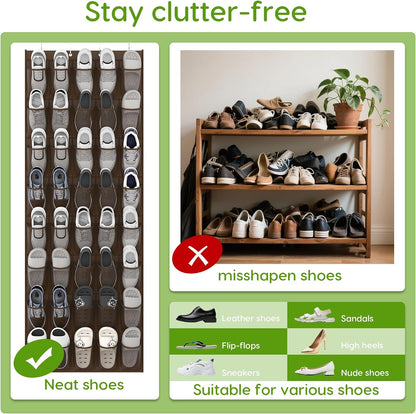 Over the Door Shoe Organizer with 40 Large Breathable Mesh Pockets, Space Saving Shoe Holder, Hanging Shoe Rack for Entryway Bedroom Closet Storage (White, 40 Pockets)