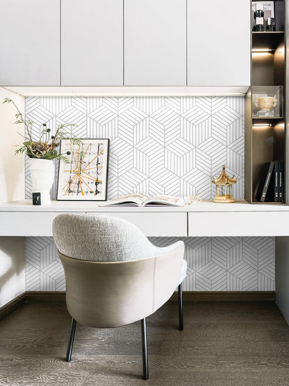 CiCiwind Wallpaper Peel and Stick Modern White and Gold Contact Paper Peel and Stick Geometric Removable Self Adhesive Wall Paper for Bedroom Renter Friendly Papel Tapiz para Pared 15.7"x118"