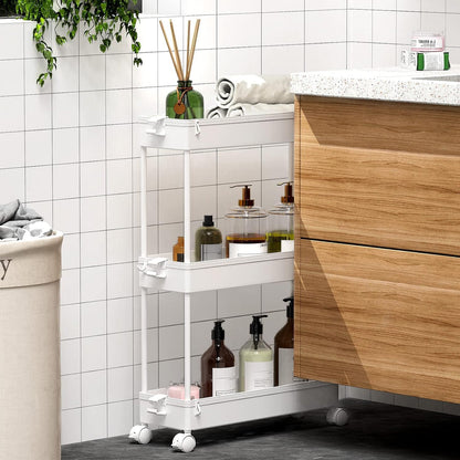 SPACEKEEPER Rolling Storage Cart 3 Tier, Bathroom Cart Organizer Laundry Room Organizer Utility Cart Mobile Shelving Unit Multi-Functional Shelves for Office, Kitchen, Bathroom, White
