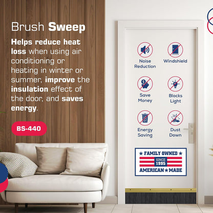 Heavy Duty Brush Door Sweep | Aluminum Holder with 3" Extra-Long Polypropylene Bristles | Weather Stripping Door Bottom Seal for Large Gaps – Exterior & Interior Doors (Black, 48")