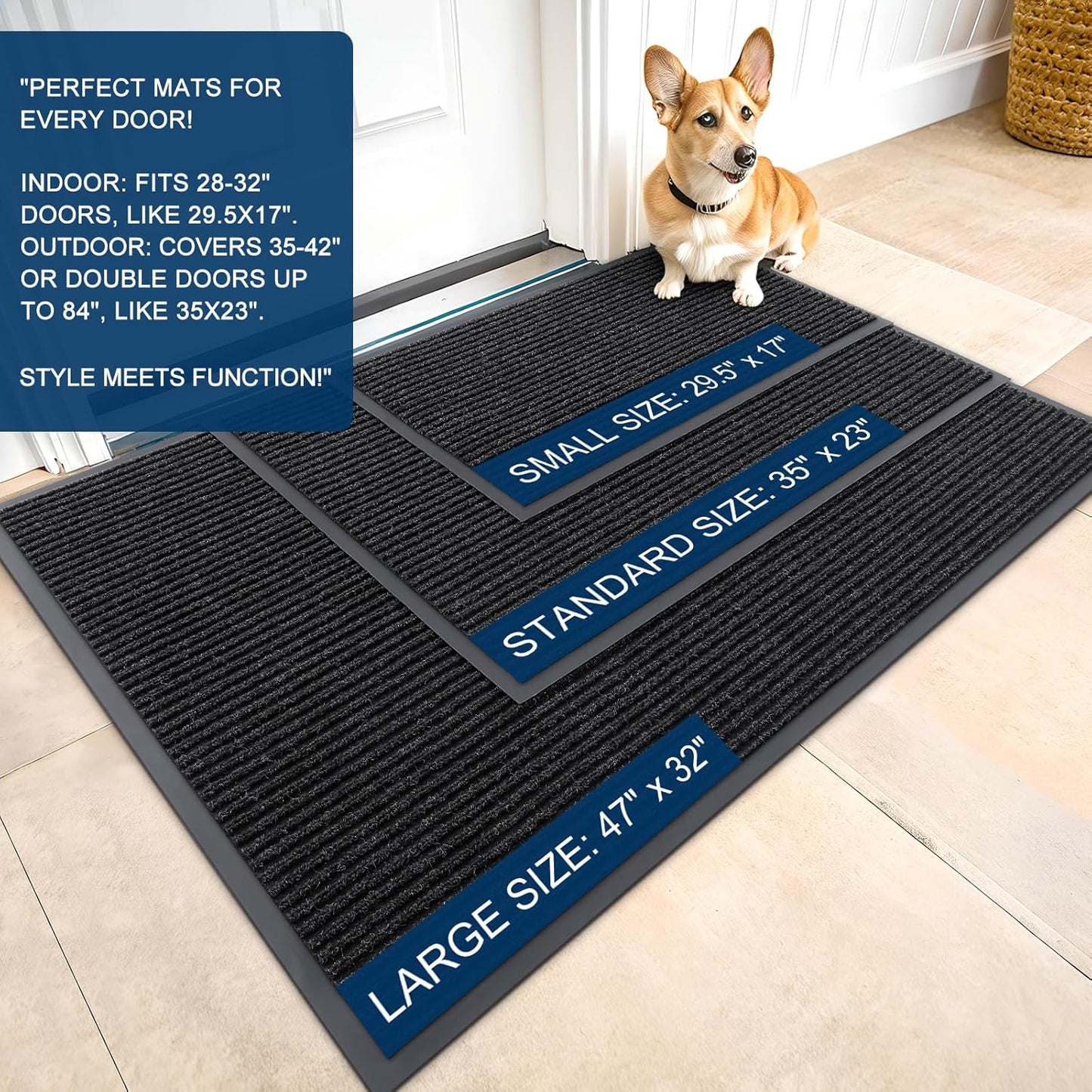 OLANLY Front Door Mat Indoor Outdoor Entrance, 2-Pack 29.5 x 17 Inch, Waterproof Heavy Duty Doormat, Fade Resistant, Low Profile, Easy Clean Patio Porch Welcome Floor Mats for Entry, Grey