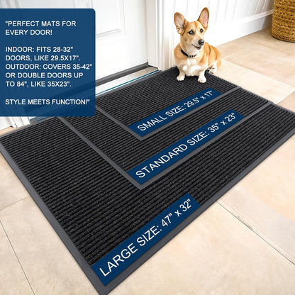 OLANLY Front Door Mat Indoor Outdoor Entrance, 2-Pack 29.5 x 17 Inch, Waterproof Heavy Duty Doormat, Fade Resistant, Low Profile, Easy Clean Patio Porch Welcome Floor Mats for Entry, Grey