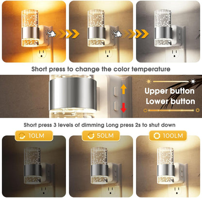 L LOHAS LED Night Light, Bubble Night Lights Plug into Wall,2 Pack 3000K/4000k/5000K Adjustable Color Temperature Night Light,Dimmable Nightlights with Dusk to Dawn Sensor for Rooms Bathroom Hallway