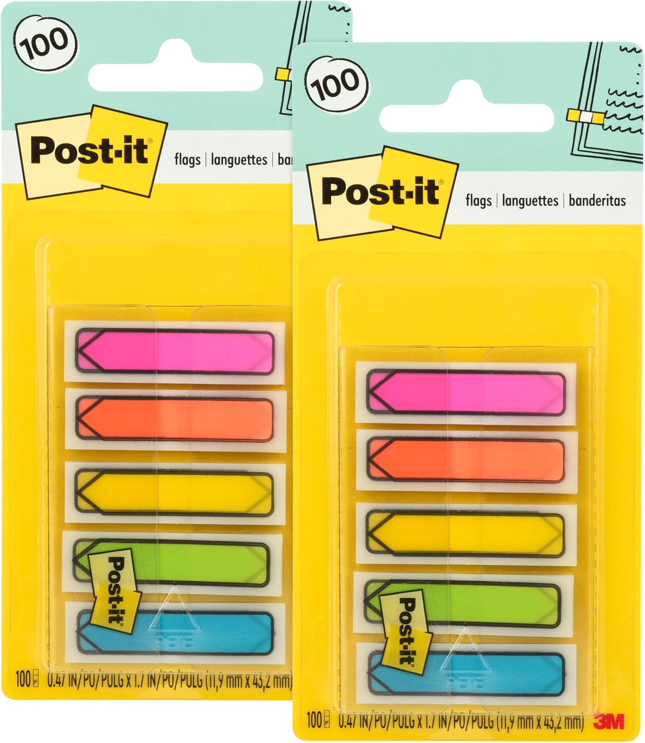 Post-it Arrow Flags, 0.47 x 1.7 in, Bright Colors, 1 Dispenser, 100 Flags | Removable Page Markers for Planners, Journals, and Calendars